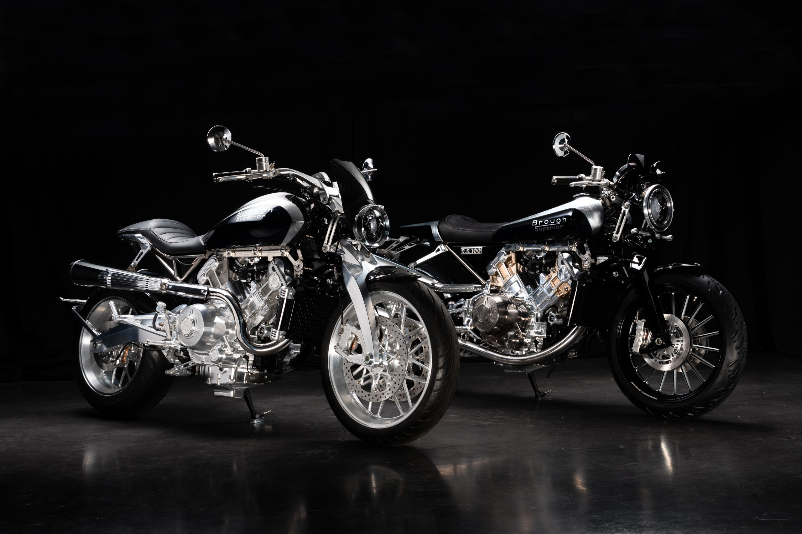 Brough Superior motorcycles on display in the showroom